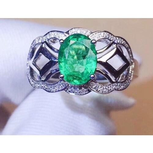 Natural real emerald ring Per jewelry Free shipping 5*7mm 0.92CT oval gemstone 925 sterling silver Fine jewelry J292713