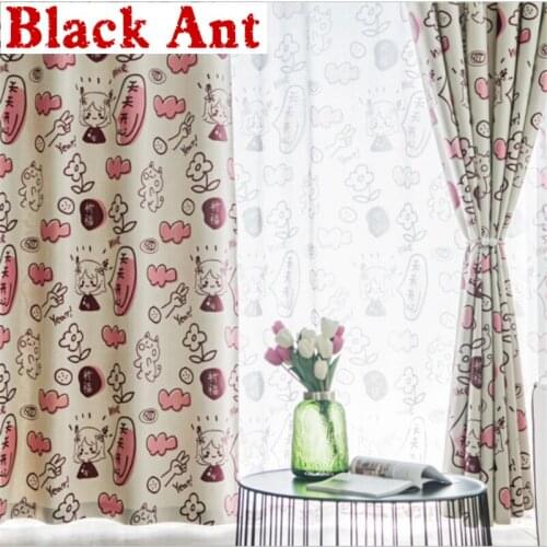 Korean Cartoon Curtain For Kids Bedroom High Shading Sheer Curtain Cats Girls Pattern Sliding Door Window Drapes 1PC X-JD1153