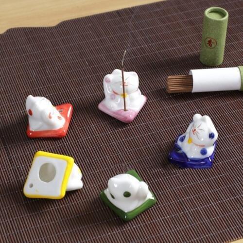 2PCS Lucky Cat Incense Burner Stick Ceramic Censer Holder Incense Frame DIY Home Fragrance Decoration Gift