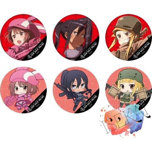 Sword Art Online Alternative Gun Gale Online SAO GGO Anime Badge Fukaziroh Karen Pitohui Llenn Cute Metal Badge Brooch Pin