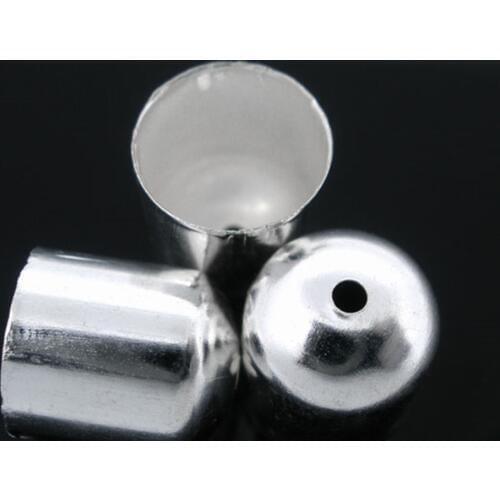 Doreen Box Lovely 100Pcs Silver color Blunt Necklace End Tip Bead Caps 10x11mm(Fit 9mm) (B04310)