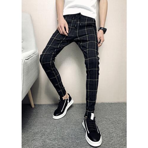 2020 New Formal Dress Trousers Men Slim Fit British Plaid Mens Suit Pants Fashion Summer Office Business Trousers Male