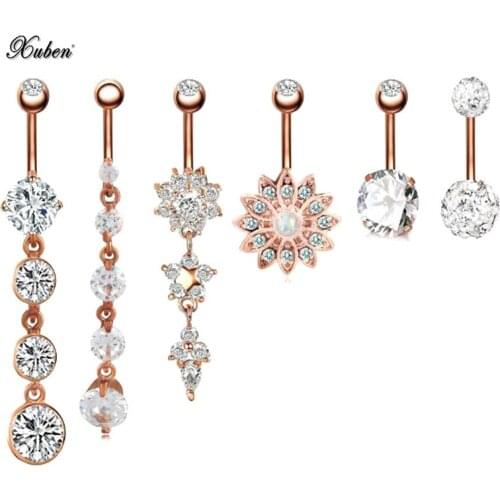 6 pcs/set suit zircon umbilical nail Opel navel ring belly button puncture piercing body jewelry