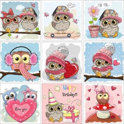 Full Drill 5D Diy Diamond Painting Cartoon Owl Diamond Embroidery Picture Rhinestones Cross Stitch Mosaic Kits Gift Home Decor
