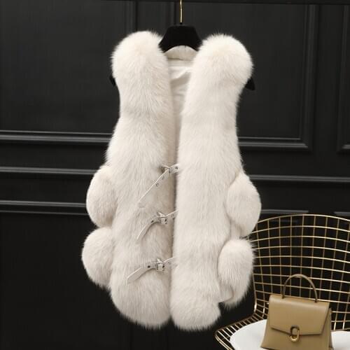 FURSARCAR 2021 New Fashion Winter Women Natural Fox Fur Vest Luxurious Whole Skin Genuine Leather Sheep Skin Coat Long Gilet