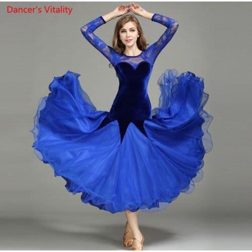 New Lace Velvet Ballroom Dance Dress Women Latin Dance Ballroom Waltz Dance Competition Practice Costumes Big Swing Dress