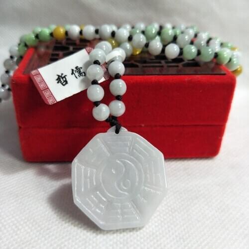 Zhe Ru Jewelry Pure Natural Jadeite Light Green Gossip Pendant Tricolor Jade Bead Necklace Send A Country Certificate