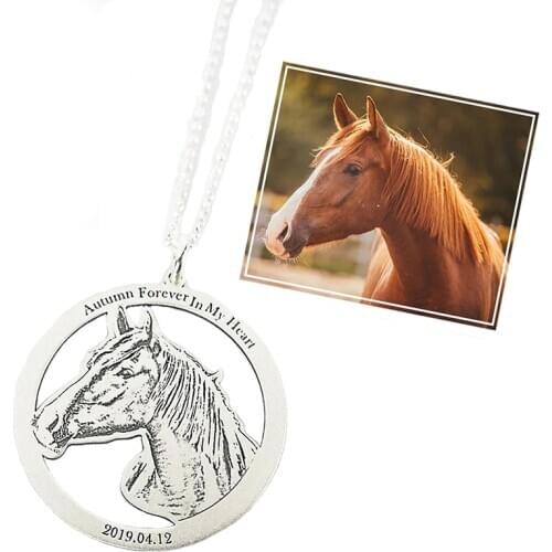 Custom-made Cirle Hollowed Photo Silver Pendant Necklace Pets Dog Dog Custom 925 Silver Necklace Jewelry Engrave Name Women Gift