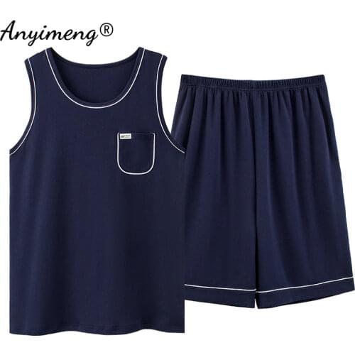 Pajama Set Men Sleepwear Summer Cool Modal Fabric Soft Elastic Breathable Home Clothing Big Size 3xl 4xl Fashion Male Loungewear