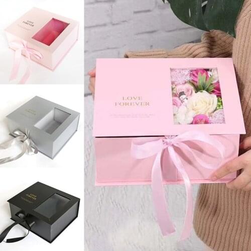 Half Transparent Gift Wrapping Boxes With Flip Cover Cardboard Paper Flower Packaging Boxes For Valentines Day Mothers Day