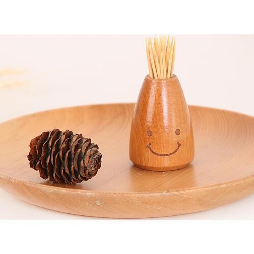 Creative Wood Toothpick Holder Cute Smile Face Portable Toothpick Box Dinning Room Toothpick Container Storage Box Organizer
