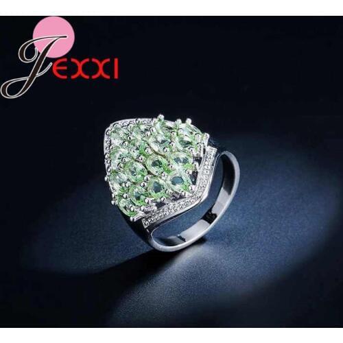 Luxury Green Cubic Zircona Rings For Women Bridal Wedding Jewelry Gift Silver Bands Style Engagement Ring Bague Femme