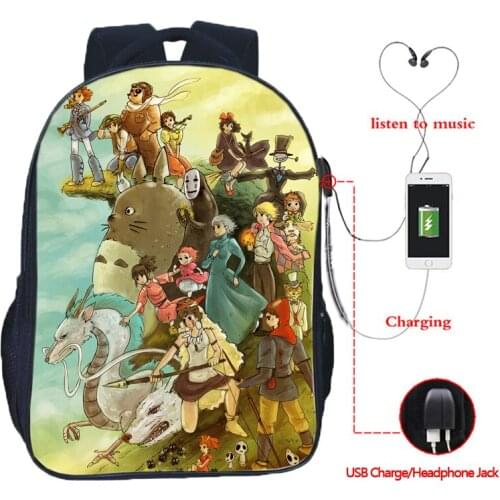 Boys Girls Teens My Neighbor Totoro USB Charge Backpacks Men Women Boy Girl Beautiful School Bags Men Women Travel Knapsack