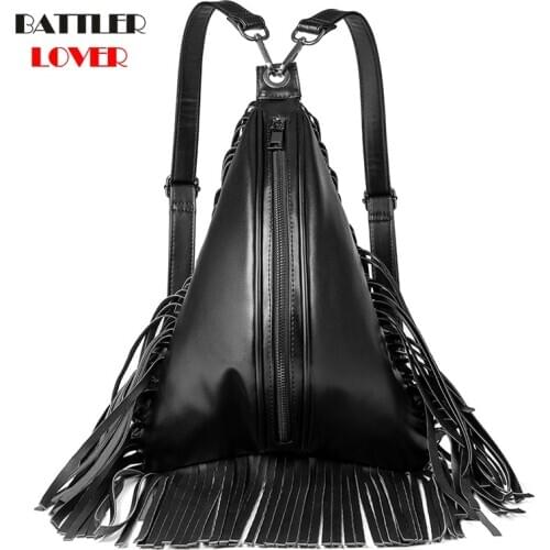 Vintage Tassel Shoulder Bag Women Backpack Steampunk Backpacks for School Teenagers Girls Rivet Casual Daypack Travel Rucksack