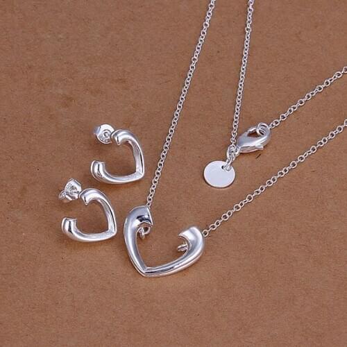 S177 925 Hot Silver Color Jewelry Sets For Women Fashion Jewelry Set Open Heart Earrings Necklace S177 /alpajcwa Axhajooa