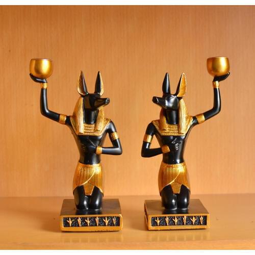 Living Room Egyptian Style Decoration Dog God Anubis Desktop Creative Candle Holder Home Ornament Gift Decorations