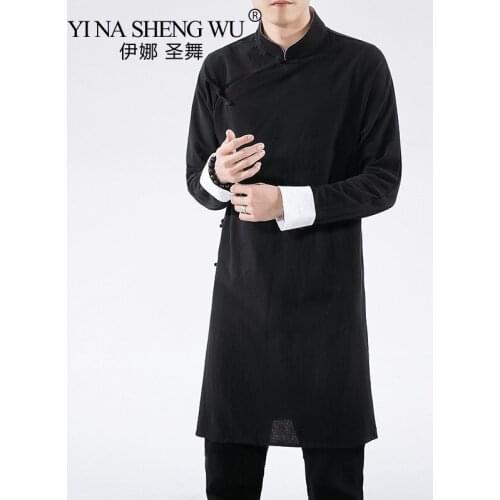 Streetwear Thin Tang Suit Lengthened Coat Men Jacket LooseLong Coat Male Hanfu Chinese Style Leisure Robe Harujuku Wind Breaker