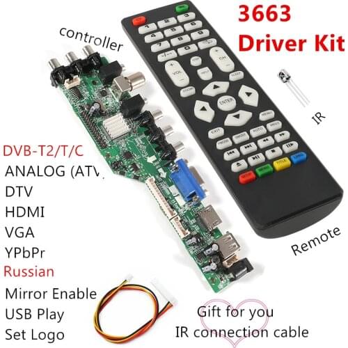 3663 New Digital Signal DVB-C DVB-T2 DVB-T Universal LCD TV Controller Driver Board UPGRADE 3463A Russian USB play LUA63A82