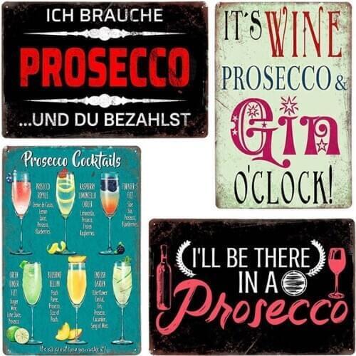 Prosecco O'Clock Signs Vintage Metal Plates Cocktails Posters Art Pub Bar Cafe Retro Plaque Wall Decorative Home Decor 20x30cm