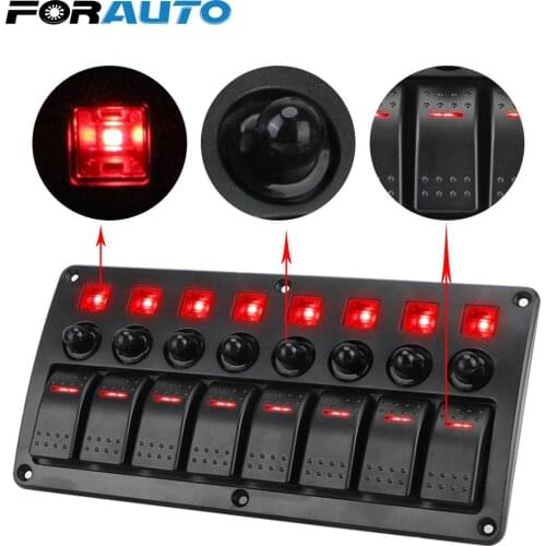 Waterproof Circuit Breakers With Fuse Rocker Switch Panel 12/24V Car Vehicle Truck RV SUVS Marine 8 Gang LED Switch Panel