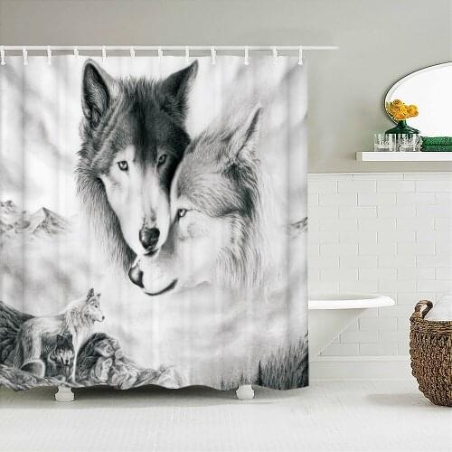 Cute Lion Elephant Leopard Wolf 3D Fabric Shower Curtains Animals Design Bathroom Curtain Polyester Bath Screen Decor With Hooks