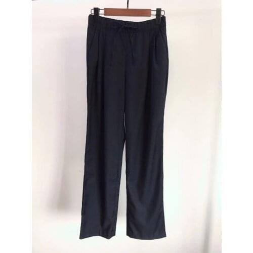 Women Pants 2021 Autumn Navy Blue 100% Wool Loose High-waist Straight-leg Pants Casual Trousers