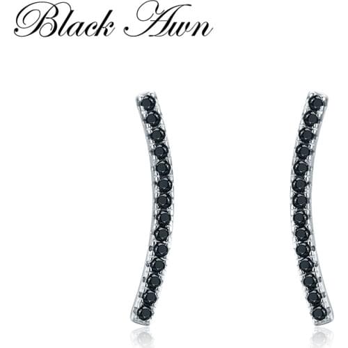 [BLACK AWN] Trendy 925 Sterling Silver Earrings Black Spinel Engagement Stud Earrings for Women Silver 925 Jewelry I021
