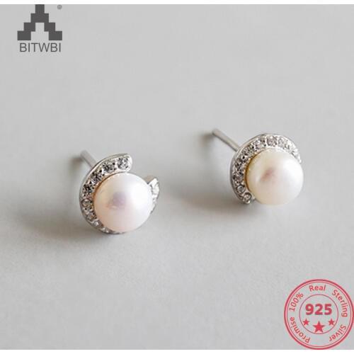 Korea Hot Sale 925 Sterling Silver Earring Freshwater Pearl Fashion Zircon Earrings for Women