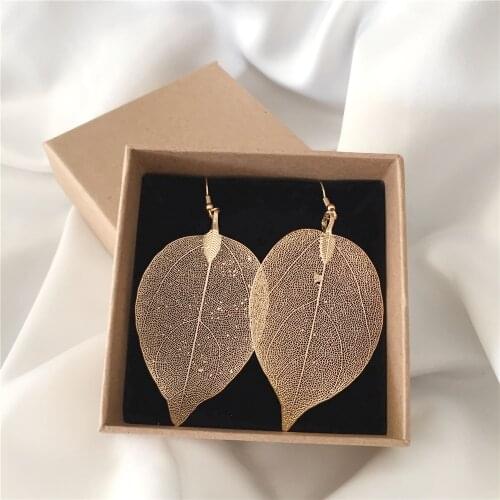 2020 Gorgeous Gold Color Plating Thin Big Leaf Web Drop Earrings For Women Party Elegant Statement Jewelry Gift Box Packing