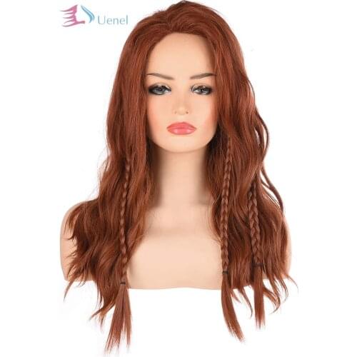 Uenel Womens Long Wavy Brown Hair Wigs Natural Heat Resistant Synthetic Ginger Wig for Women Cosplay Costume and Halloween
