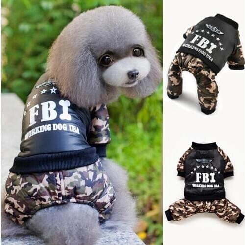 Winter Pet Clothes For Dogs Camouflage FBI Puppy Pet Coat Jacket Warm Fleece Dog Jumpsuits Chihuahua French Bulldog Clothing