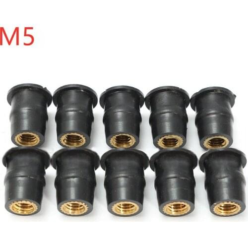 10Pcs M5 Rubber Well Nuts Windscreen Blind Fastener Windshield Fairing Cowl Vibration Damper Panel Mounting For Motorcycle ATV