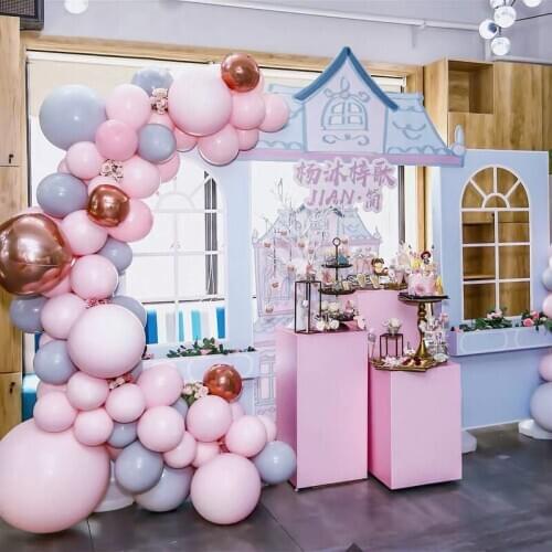 114pcs/set 4D Rose Gold Macaron Pink Grey Pastel Balloon Garland Arch Set Birthday Party Wedding Background Wall Decoation