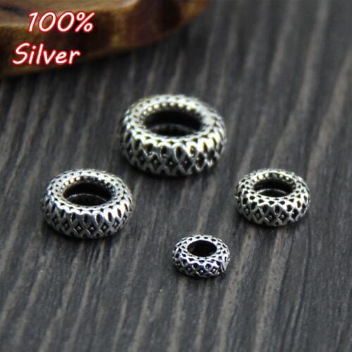 2pcs 925 sterling silver Color beaded bracelet pendant retro isolated beads DIY jewelry handmade accessories Wholesale