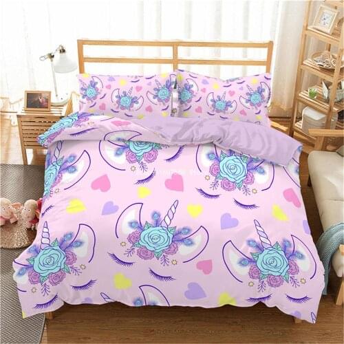 3D Printed Bedding Set Unicorn Duvet Cover Sets Decor Bedspread With Pillowcases Cute Home Textiles For Kids Girl Gift For Home