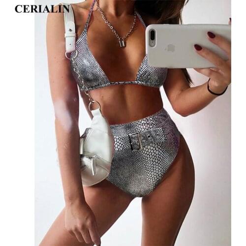5 Colors Crocodile Leather Bikini High Waist Lace Up Backless Bikinis Two Piece Swimwear Women Hot Sale Female Beachwear Sexy