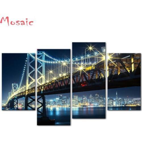 5d diy diamond painting 4 Panels City Bridge Landscape picture of rhinestone diy needlework diamond embroidery sale Home decor