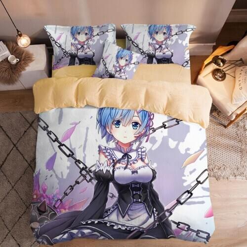 Animation Life In A Different World From Zero Crystal Velvet Bedding Set 3pcs Soft Duvet Cover Set with Pillowcase and Bed Sheet