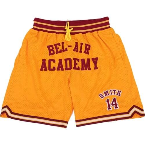 BG Basketball shorts BEL-AIR ACADEMY 14 SMITH Embroidery sewing Four Zip pocket outdoor sport big size various styles yellow