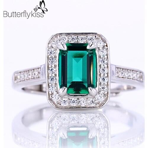 BK Emerald Rings For Women Real 925 Sterling Silver Lab Grown Emerald Like Natural Emerald Cutting Fine Jewelry Rings