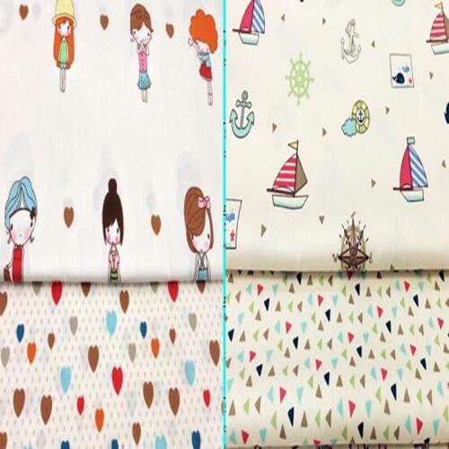 Great 40x50cm Cartoon Gir Best Friends Heart & sailing ship Fabric Bundle For DIY sewing Doll Cloth