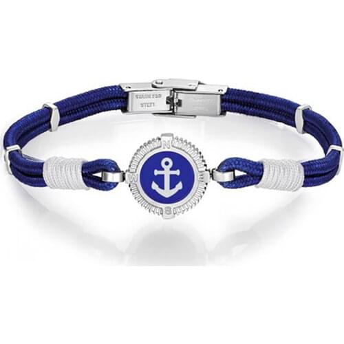 Runda Fashion Jewelry Enamel Anchor Bracelet Red Blue Rope Stainless Steel Buckle Couple Gift