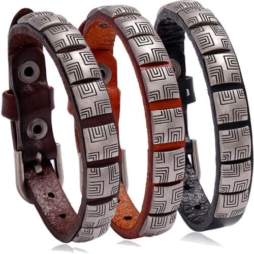 Punk Style Retro Cowhide Bracelet Simple and Versatile Adjustable Mens Jewelry