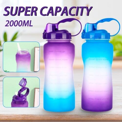 2l Water Bottle With Bounce Cover Scale Reminder Frosted Leakproof Cup For Sports Fitness Hiking Camp Bottle Outdoor Tools