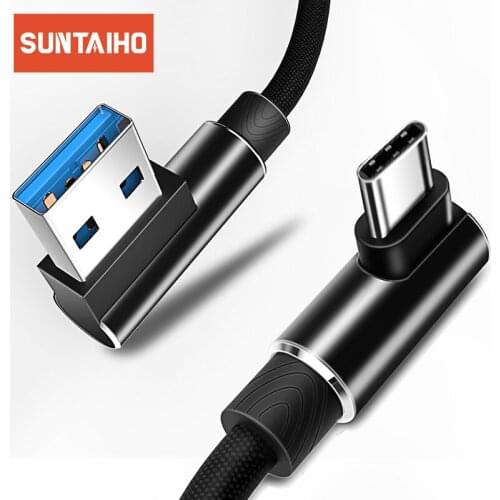 Suntaiho 90 Degree Elbow USB Type C Cable for Samsung S10 Fast Charge for Huawei P30 Xiaomi Redmi Note Charging Data Cord Cable