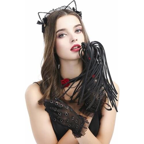 Leather Whip Spanking Lace Cat Ear Headband Choker Glove Cosplay