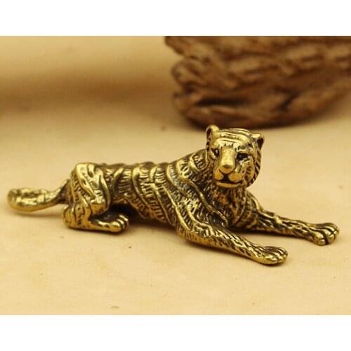 Tiger 3D Brass Casting Statue Mini Animal Metal Figurine Home Decor