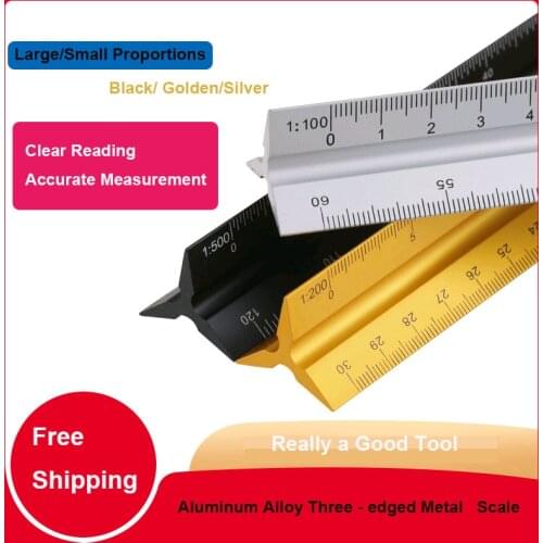 Three Edge Metal Scale 30cm Aluminum Alloy Triangle Design and Decoration Ruler Drawing Tool Drawing Ruler