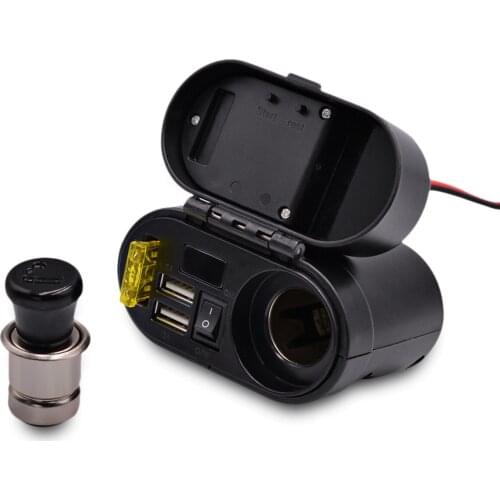 Motorcycle Car Cigarette Lighter Socket Kit Dual USB Port Charger with Voltmeter Time Display Waterproof