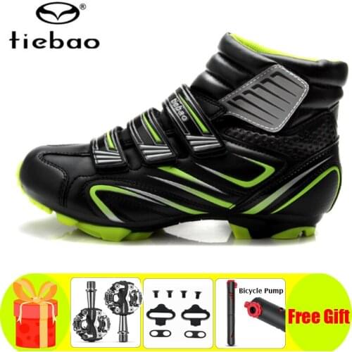 Sapatos De Ciclismo TIEBAO Winter Cycling Shoes Mtb Add SPD Pedal Set Men Bicycle Mountain Bike Shoes Non-slip Self-locking